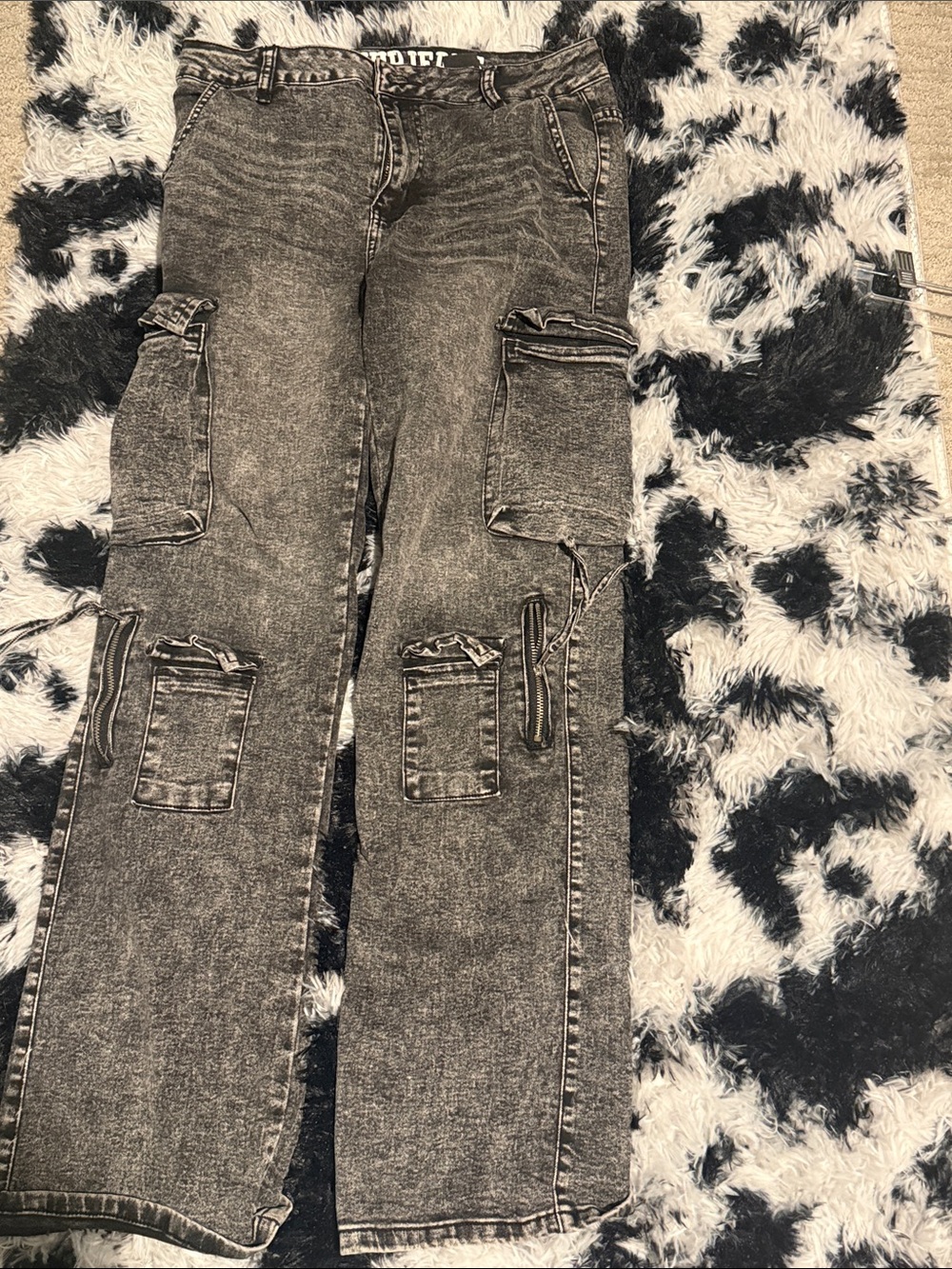 VIP Black Washed Flare Cargo Jeans Size 9/10